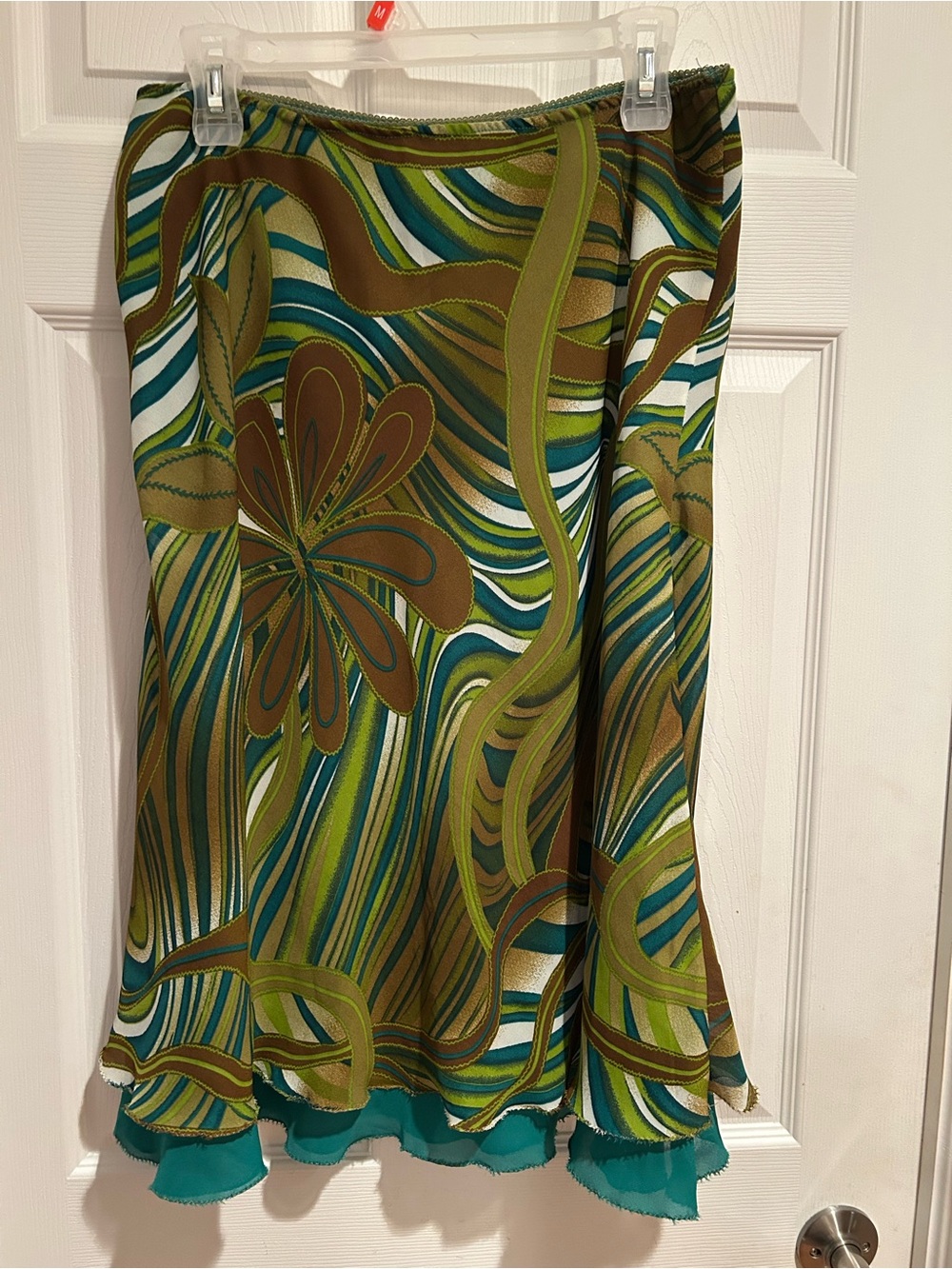 Addition Elle Swirl Floral Skirt in Green Brown Teal with Green Underskirt